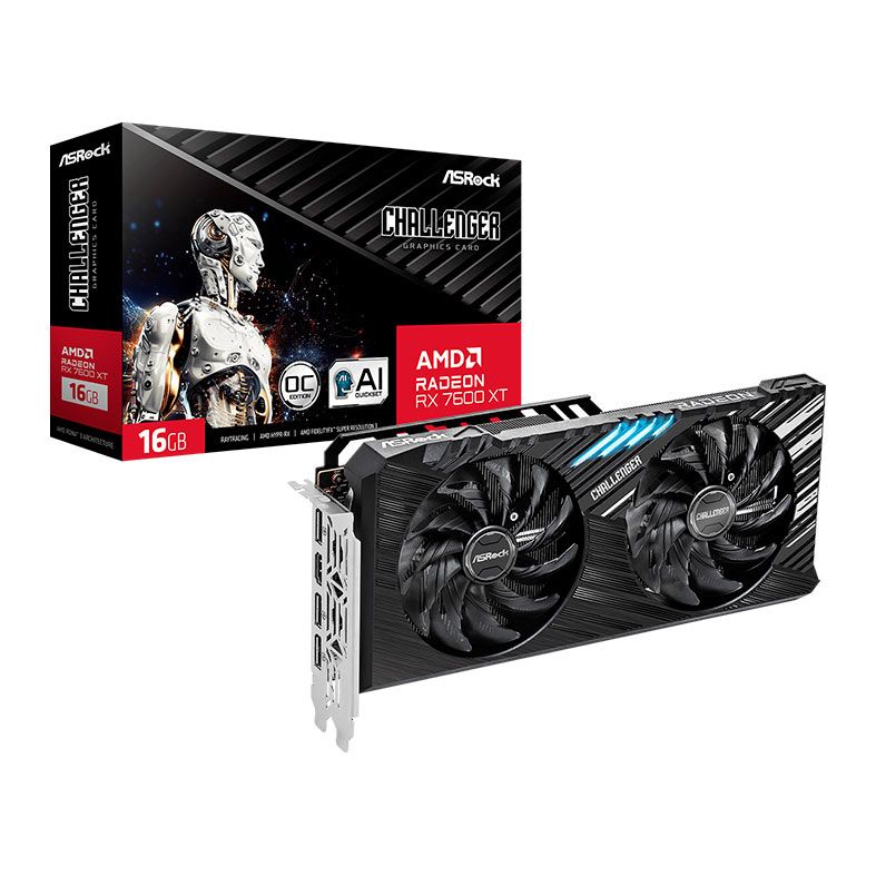 Placa de Video AsRock Radeon RX 7600 XT Challenger OC, 16GB, GDDR6, 128-bit, 90-GA4YZZ-00UANF