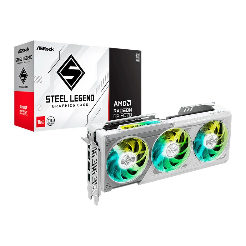 Placa de Video AsRock Radeon RX 9070 Steel Legend OC, 16GB, GDDR6, 256-bit, 90-GA5EZZ-00UANF