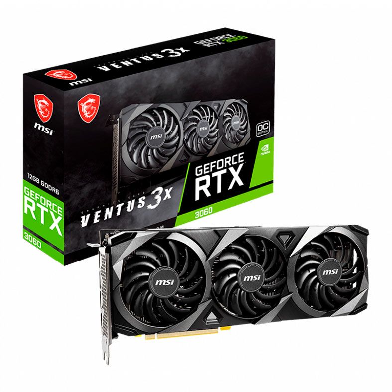Placa de Video MSI GeForce RTX 3060 Ventus 3X OC, LHR, 12GB, GDDR6, 192-bit, 912-V397-227-NAC