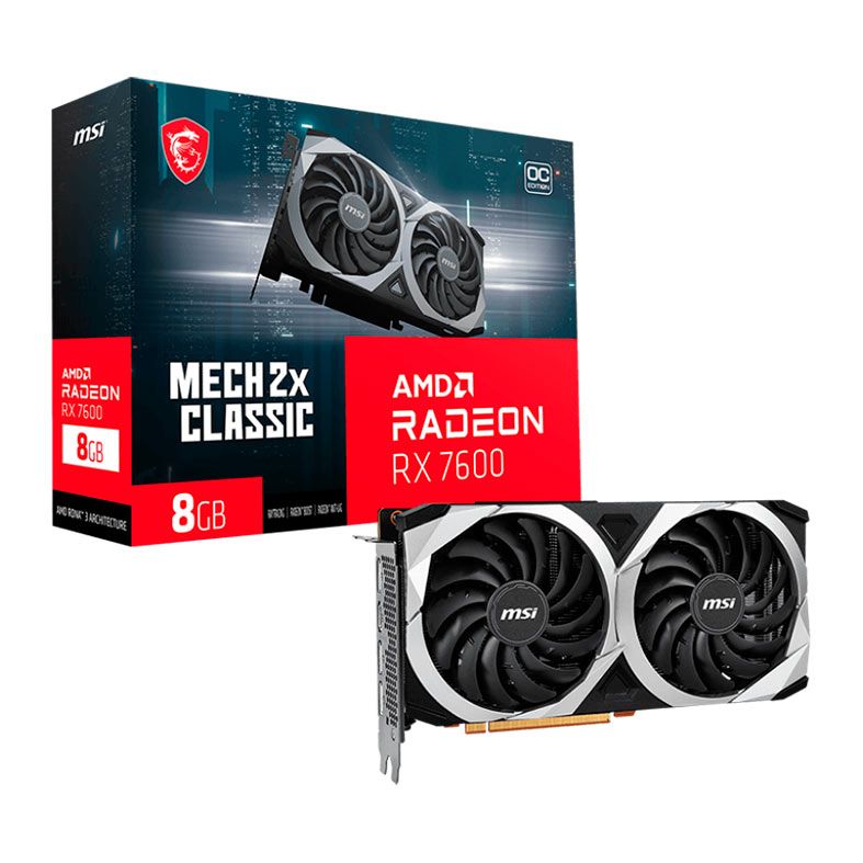 Placa de Video MSI Radeon RX 7600 Mech 2x Classic OC, 8GB, GDDR6, 128-bit, 912-V502-095