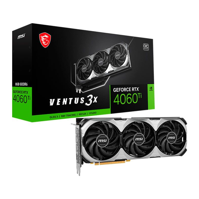 Placa de Video MSI GeForce RTX 4060 Ti Ventus 3X OC, 8GB, GDDR6, 128-bit, 912-V515-040