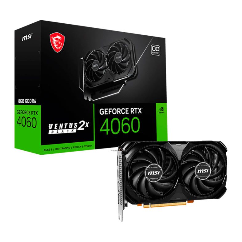 Placa de Video MSI GeForce RTX 4060 Ventus 2X Black OC, 8GB, GDDR6, 128-bit, 912-V516-209