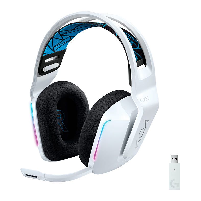 Headset Gamer Logitech G733 K/DA, RGB, Wireless, Drivers 40mm, Branco/Azul, 981-000989