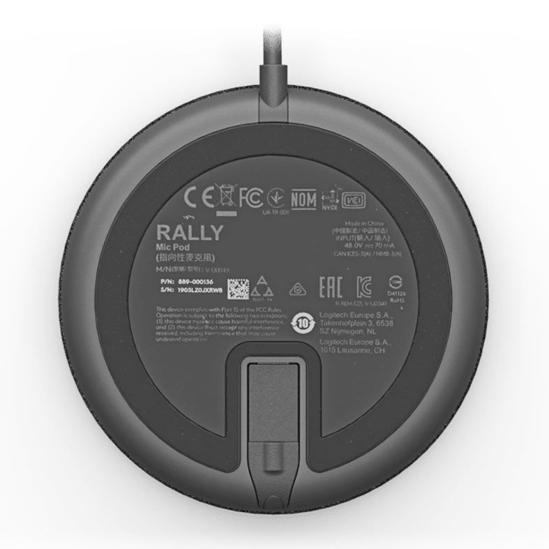 Microfone Logitech Rally Mic Pod, Cabo 12 pinos, Grafite, 989-000430