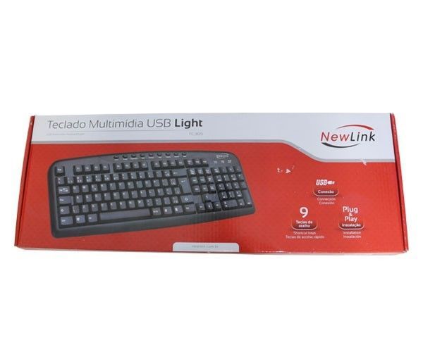 Teclado NewLink Multimídia com fio USB Light, TC-305 Preto