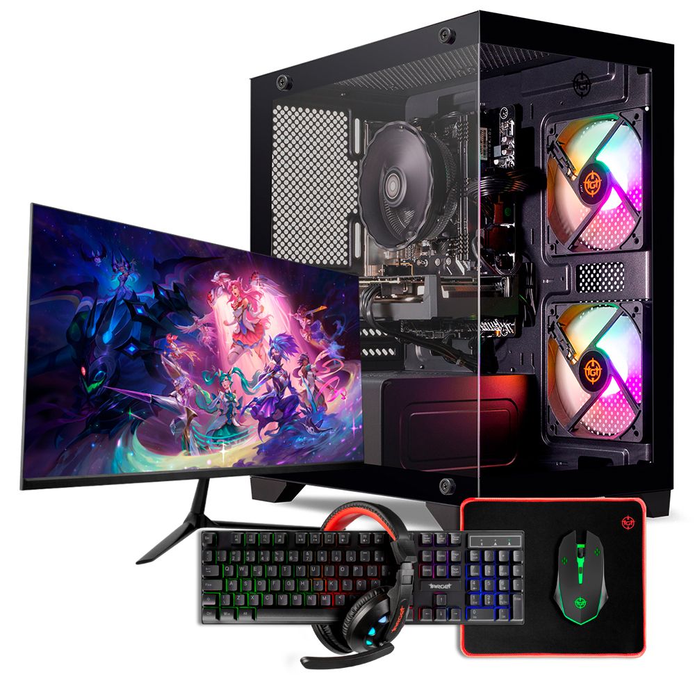 PC Gamer Completo Pichau Fenrir III, AMD Ryzen 5 5500, Radeon RX 580 8GB, 16GB DDR4, SSD 480GB + Monitor + Kit Periféricos