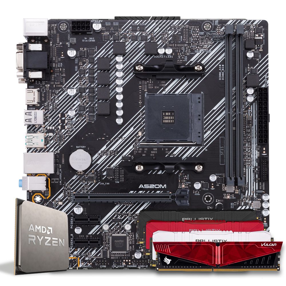 Pichau Kit Upgrade, AMD Ryzen 5 5600X, A520M DDR4, 8GB DDR4 