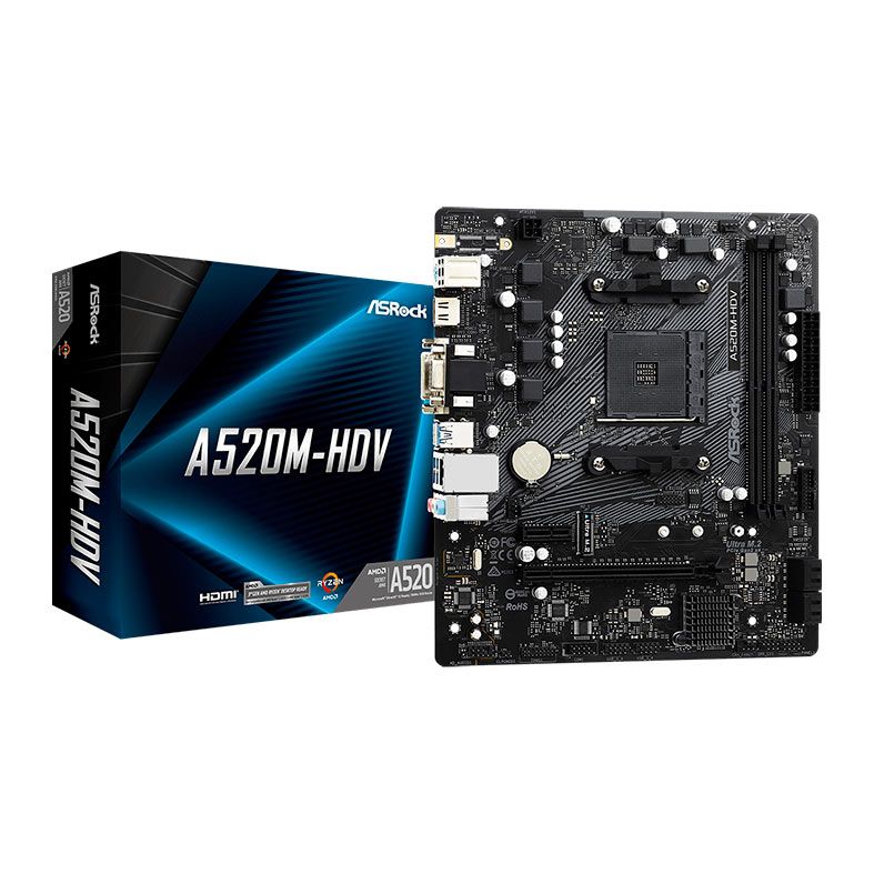Placa Mae AsRock A520M-HDV, DDR4, Socket AM4, M-ATX, Chipset AMD A520, A520M-HDV