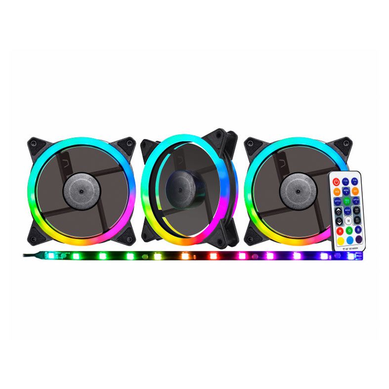 Kit Ventoinhas K-MEX Double Ring AAEA, ARGB, 3x120mm, Preto, AAEAK136APQKB0X