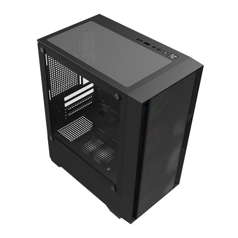 Gabinete Gamer Aigo Darkflash C195M Mesh, Rainbow, Mini-Tower, Lateral de Vidro, Com 3 Fans, Preto, AC-C195M-MESH-B-BR1