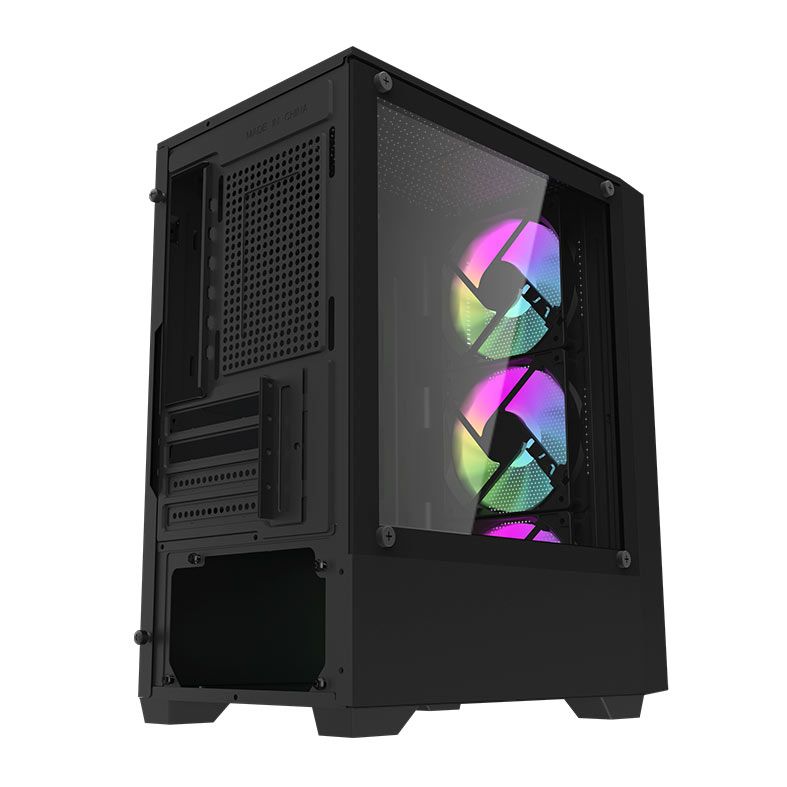 Gabinete Gamer Aigo Darkflash C195M Mesh, Rainbow, Mini-Tower, Lateral de Vidro, Com 3 Fans, Preto, AC-C195M-MESH-B-BR1