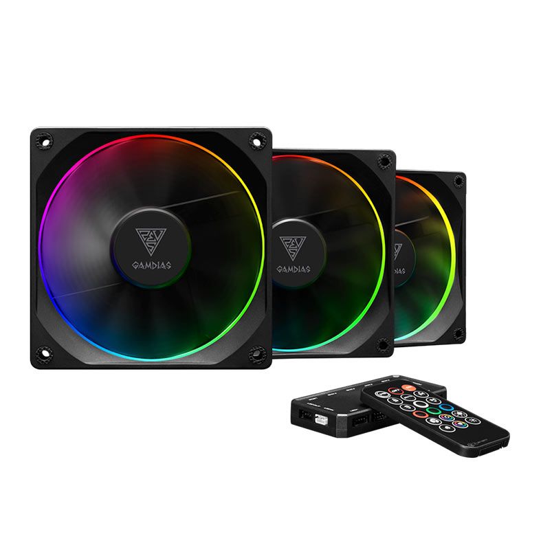 Kit Ventoinhas Gamdias Aeolus M3 1203R, RGB, 3x120mm com Controle, AEOLUS-M3-1203R