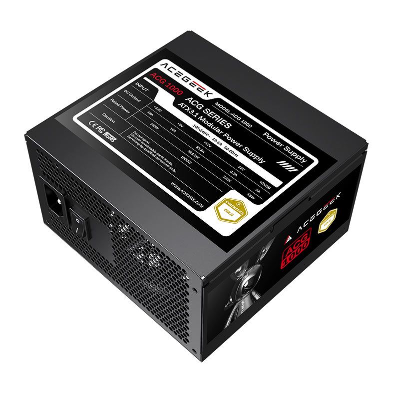Fonte Acegeek ACG1000, 1000W, PCIe 5.1, Full-Modular, Cybenetics Gold, Preto, AG-ACG1000-BK