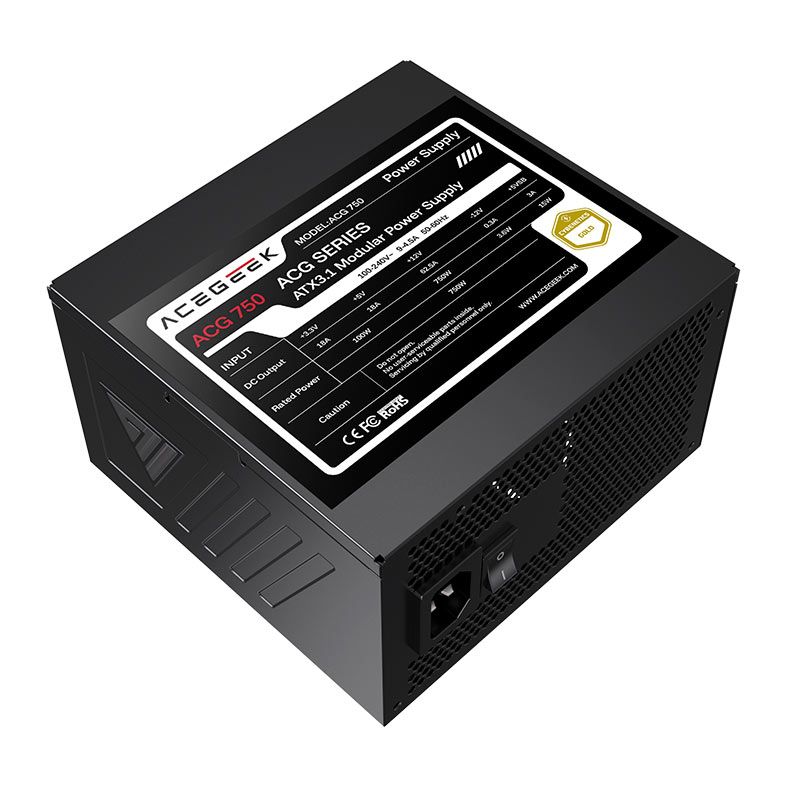 Fonte Acegeek ACG750, 750W, PCIe 5.1, Full-Modular, Cybenetics Gold, Preto, AG-ACG750-BK