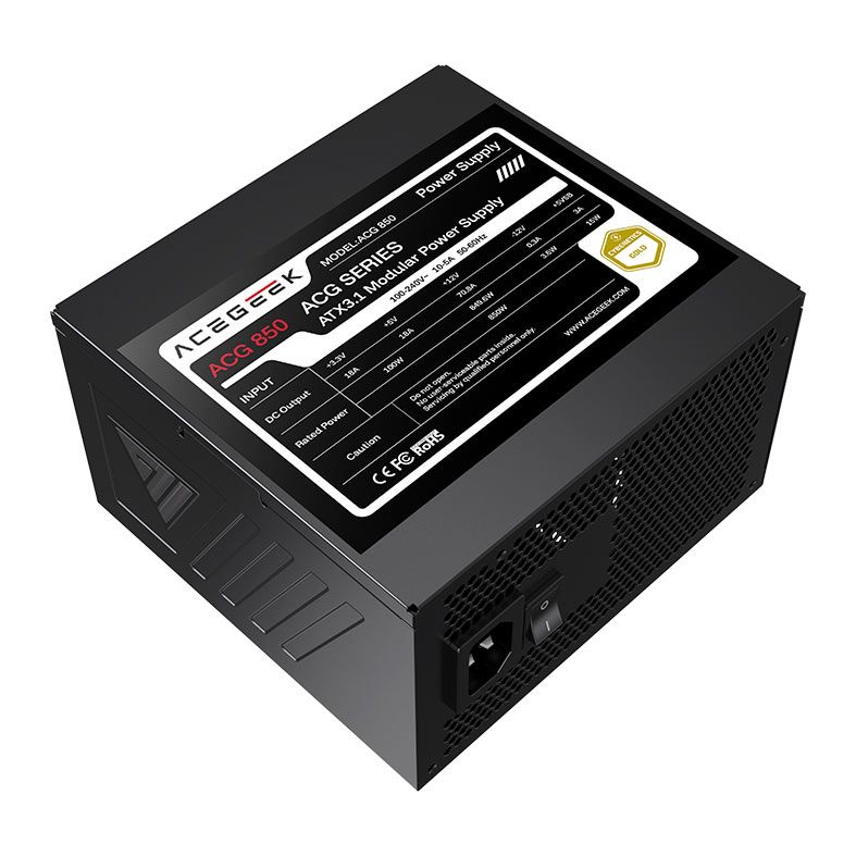 Fonte Acegeek ACG850, 850W, PCIe 5.1, Full-Modular, Cybenetics Gold, Preto, AG-ACG850-BK