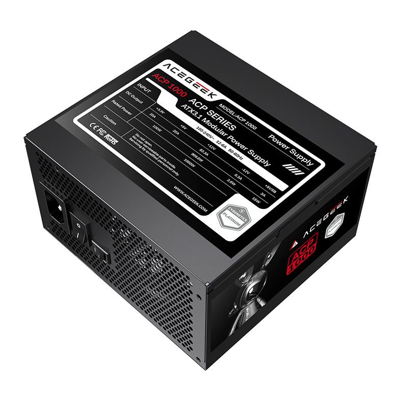 Fonte Acegeek ACP1000, 1000W, PCIe 5.1, Full-Modular, Cybenetics Platinum, Preto, AG-ACP1000-BK
