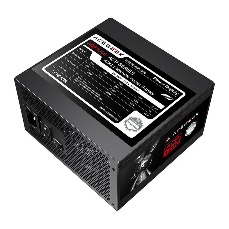 Fonte Acegeek ACP1200, 1200W, PCIe 5.1, Full-Modular, Cybenetics Platinum, Preto, AG-ACP1200-BK