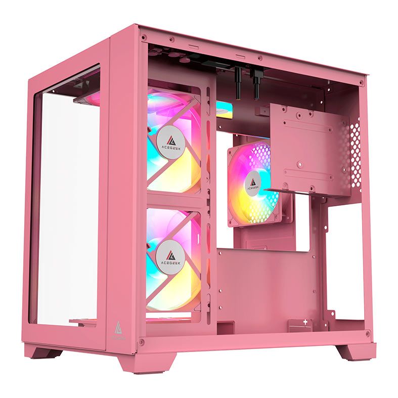 Gabinete Gamer Acegeek Aquarium M345, Mid-Tower, Lateral de Vidro, Rosa, AG-AQUARIUM-M345-PK