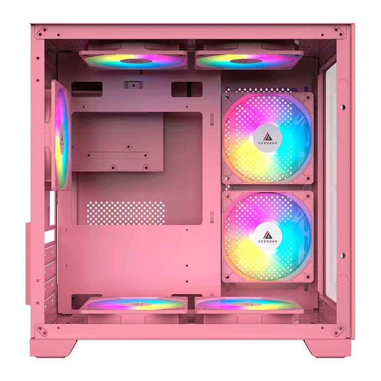 Gabinete Gamer Acegeek Aquarium M345, Mid-Tower, Lateral de Vidro, Rosa, AG-AQUARIUM-M345-PK