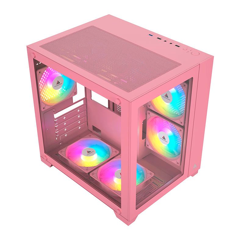 Gabinete Gamer Acegeek Aquarium M345, Mid-Tower, Lateral de Vidro, Rosa, AG-AQUARIUM-M345-PK
