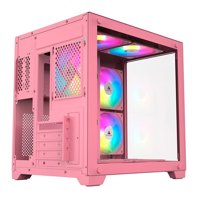 Gabinete Gamer Acegeek Aquarium M345, Mid-Tower, Lateral de Vidro, Rosa, AG-AQUARIUM-M345-PK