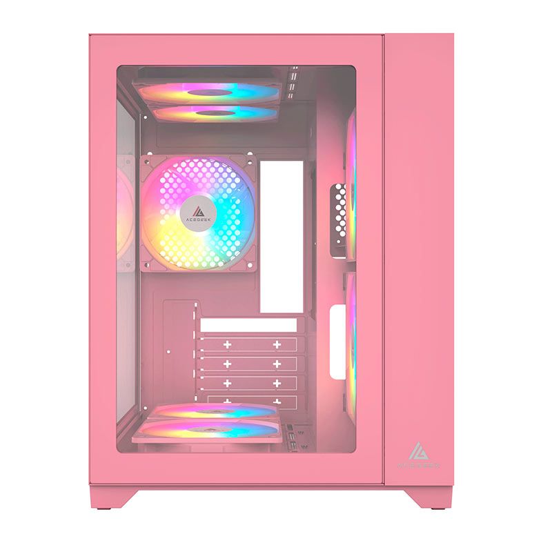 Gabinete Gamer Acegeek Aquarium M345, Mid-Tower, Lateral de Vidro, Rosa, AG-AQUARIUM-M345-PK