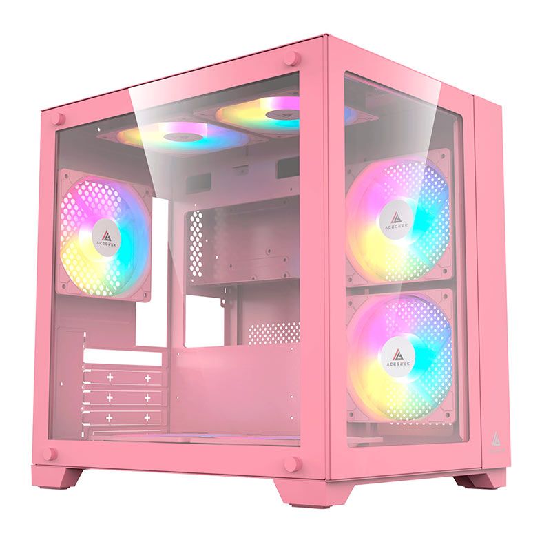 Gabinete Gamer Acegeek Aquarium M345, Mid-Tower, Lateral de Vidro, Rosa, AG-AQUARIUM-M345-PK