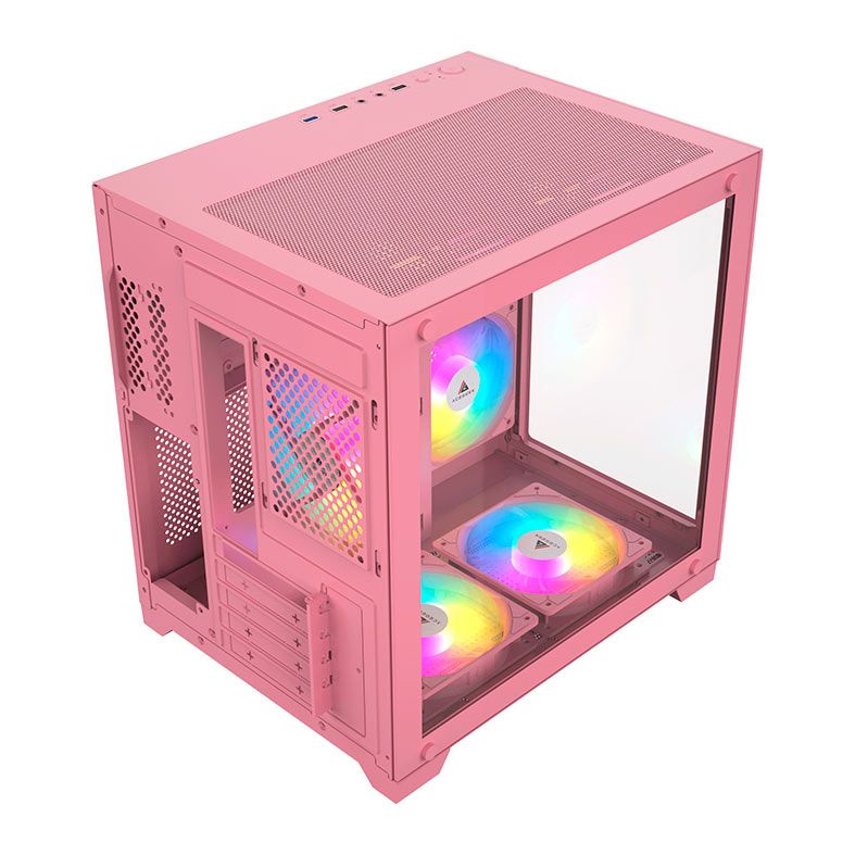 Gabinete Gamer Acegeek Aquarium M345, Mid-Tower, Lateral de Vidro, Rosa, AG-AQUARIUM-M345-PK
