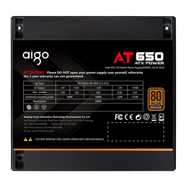 Fonte Aigo Darkflash AT650, 650W, 80 Plus Bronze, Preto, AG-AT650-BK