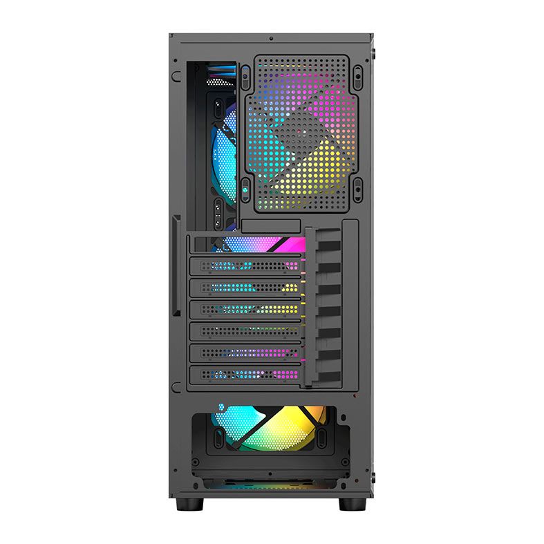 Gabinete Gamer Acegeek Atlas R338, Rainbow, Mid-Tower, Lateral de Vidro, Com 4 Fans, Preto, AG-ATLAS-R338-BK-I4F