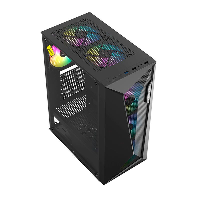 Gabinete Gamer Acegeek Atlas R338, Rainbow, Mid-Tower, Lateral de Vidro, Com 4 Fans, Preto, AG-ATLAS-R338-BK-I4F