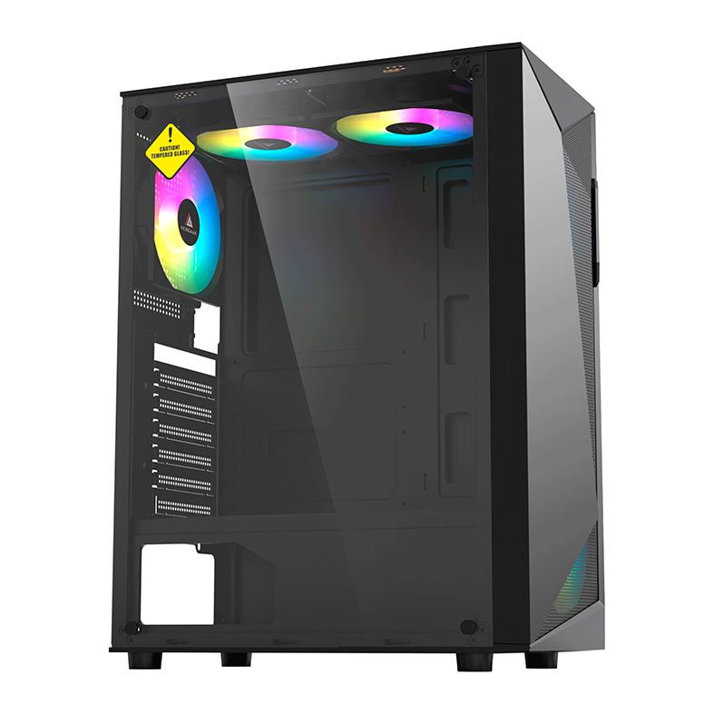 Gabinete Gamer Acegeek Atlas R338, Rainbow, Mid-Tower, Lateral de Vidro, Com 4 Fans, Preto, AG-ATLAS-R338-BK-I4F