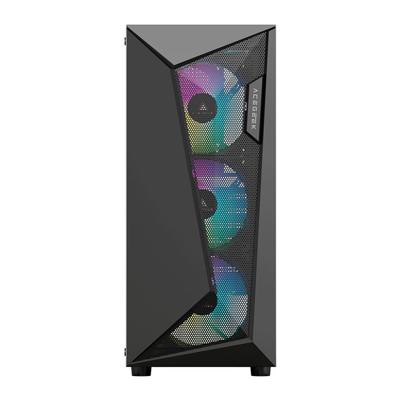 Gabinete Gamer Acegeek Atlas R338, Rainbow, Mid-Tower, Lateral de Vidro, Com 4 Fans, Preto, AG-ATLAS-R338-BK-I4F