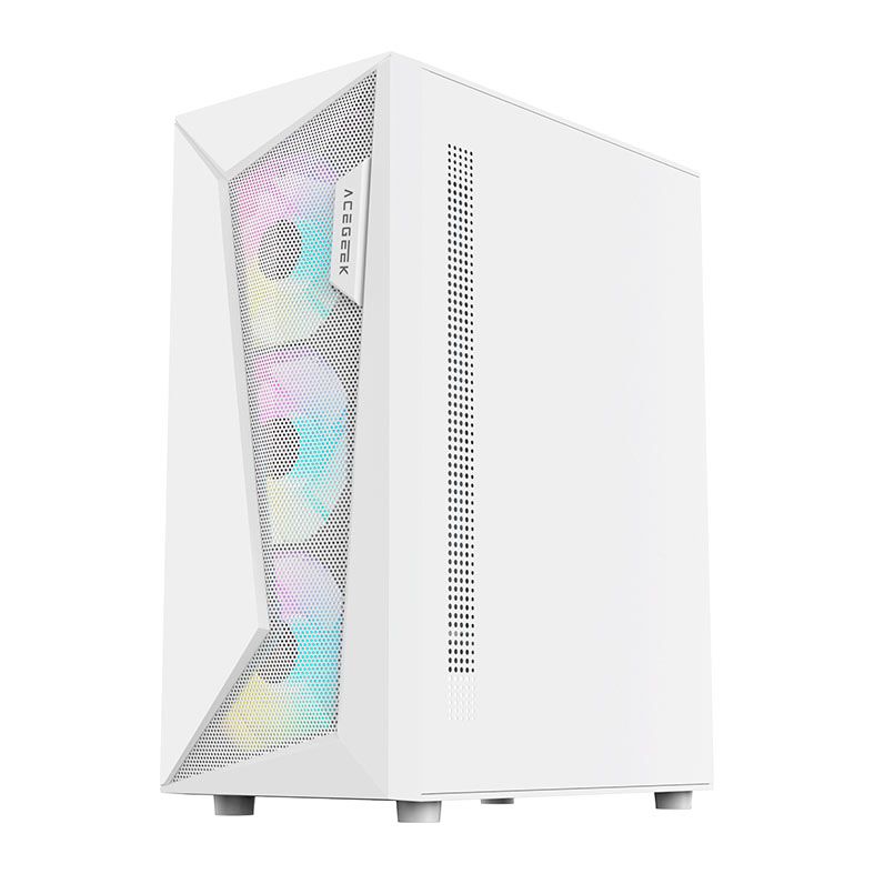 Gabinete Gamer Acegeek Atlas R338, Rainbow, Mid-Tower, Lateral de Vidro, Com 4 Fans, Branco, AG-ATLAS-R338-WH-I4F