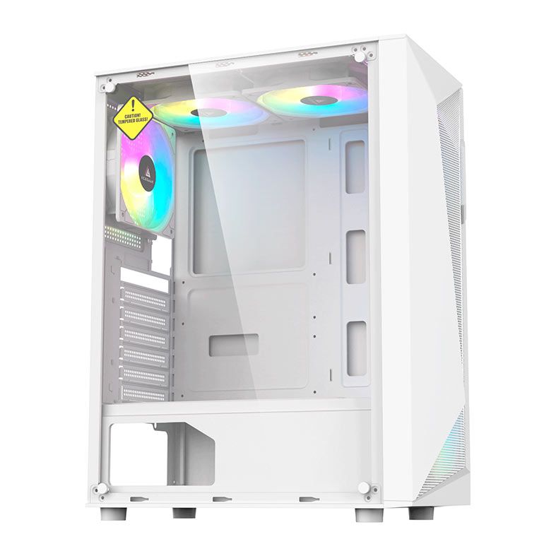 Gabinete Gamer Acegeek Atlas R338, Rainbow, Mid-Tower, Lateral de Vidro, Com 4 Fans, Branco, AG-ATLAS-R338-WH-I4F