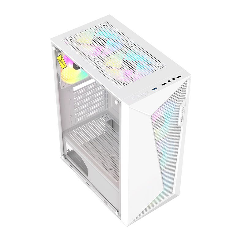 Gabinete Gamer Acegeek Atlas R338, Rainbow, Mid-Tower, Lateral de Vidro, Com 4 Fans, Branco, AG-ATLAS-R338-WH-I4F