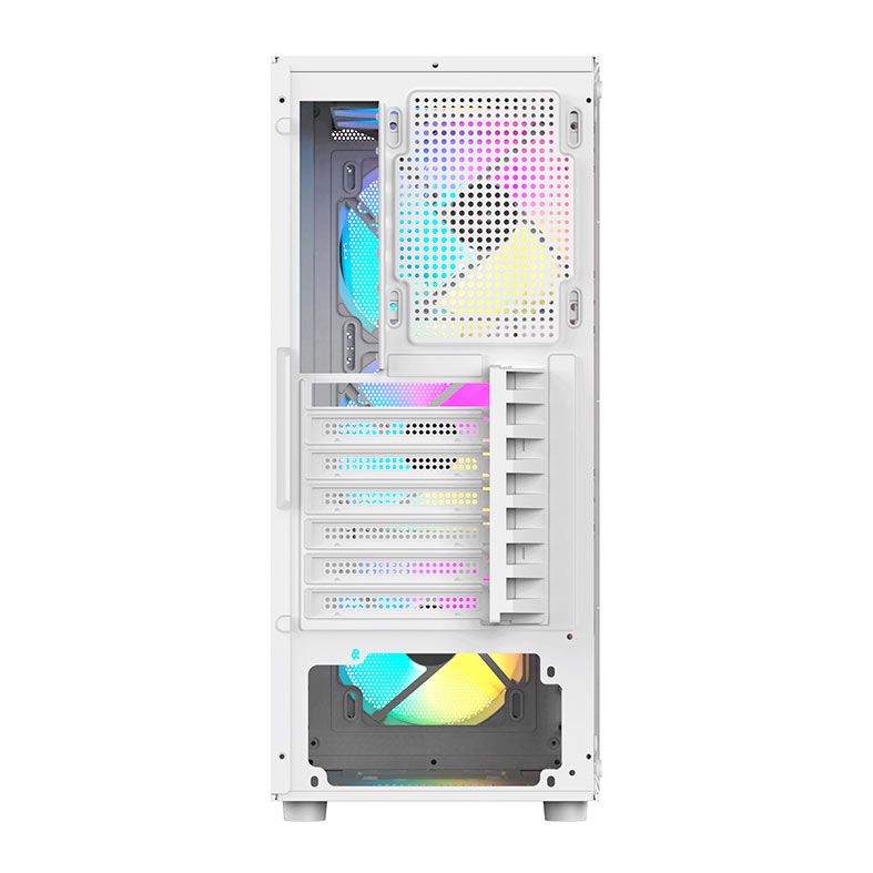 Gabinete Gamer Acegeek Atlas R338, Rainbow, Mid-Tower, Lateral de Vidro, Com 4 Fans, Branco, AG-ATLAS-R338-WH-I4F