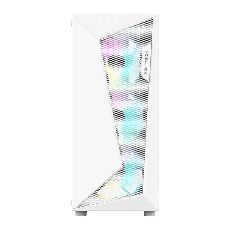 Gabinete Gamer Acegeek Atlas R338, Rainbow, Mid-Tower, Lateral de Vidro, Com 4 Fans, Branco, AG-ATLAS-R338-WH-I4F