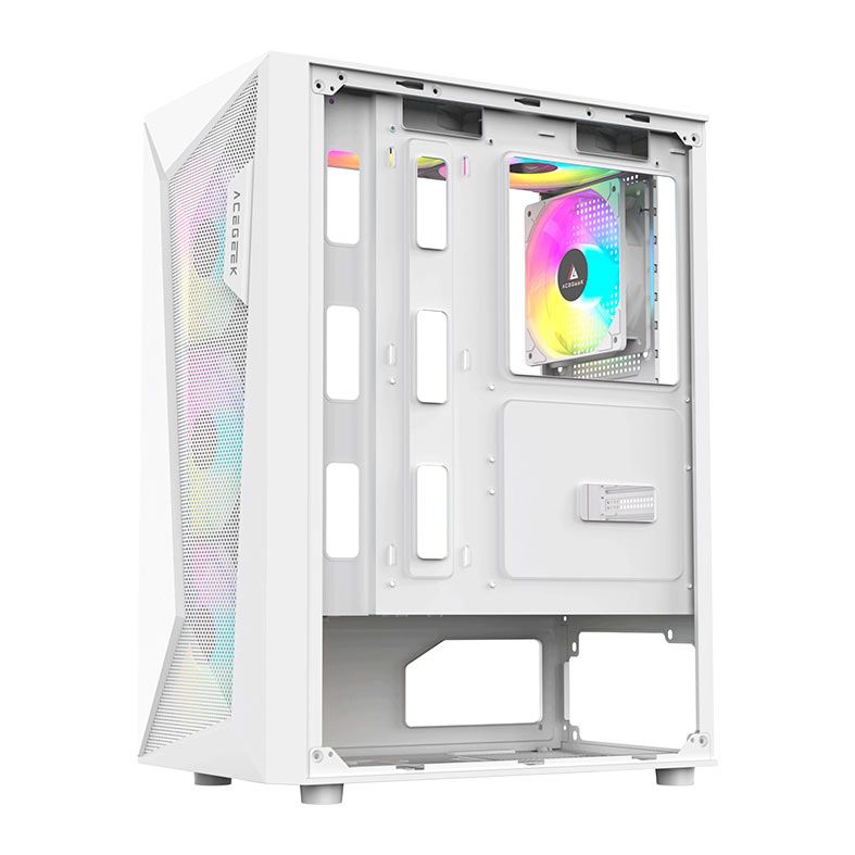 Gabinete Gamer Acegeek Atlas R338, Rainbow, Mid-Tower, Lateral de Vidro, Com 4 Fans, Branco, AG-ATLAS-R338-WH-I4F