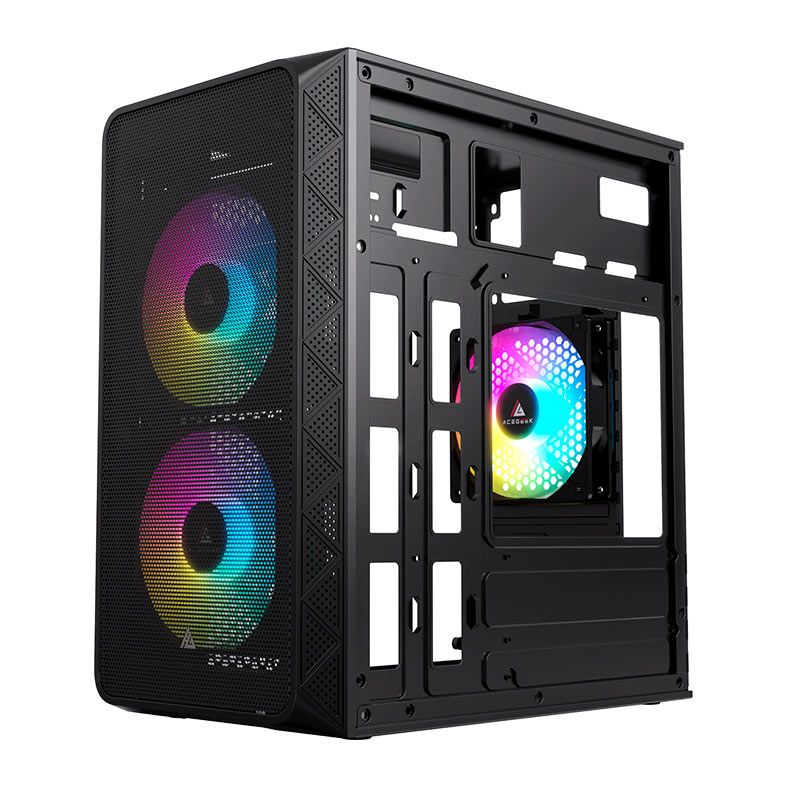 Gabinete Gamer Acegeek Aviator, Mini-Tower, Lateral de Acrilico, Com 2 Fans, Preto, AG-AVIATOR-BK-I2F