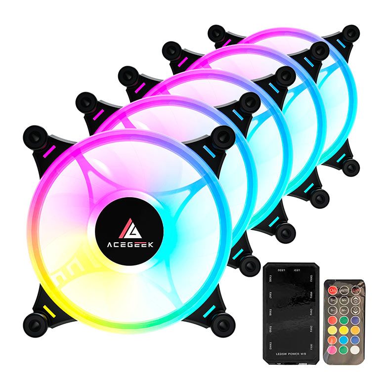 Kit Ventoinha Acegeek Crystal, 5x120mm, ARGB, Preto, AG-CRYSTAL5X1-BK