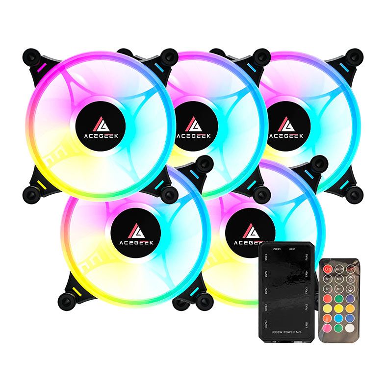 Kit Ventoinha Acegeek Crystal, 5x120mm, ARGB, Preto, AG-CRYSTAL5X1-BK