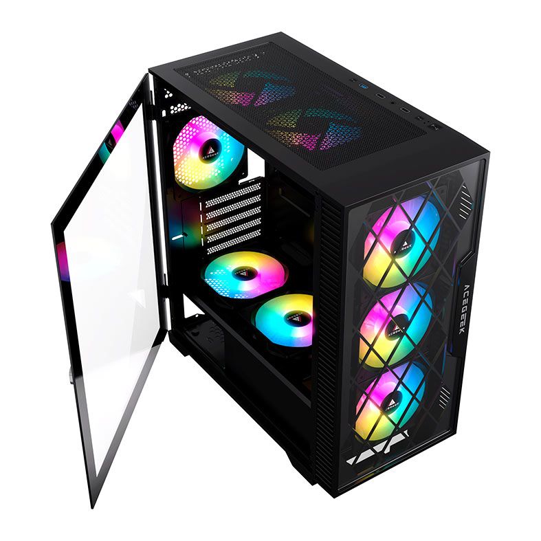 Gabinete Gamer Acegeek Darkfate Mini Glass, Mid-Tower, Lateral de Vidro, Preto, AG-DARKFATE-MINI-GLASS-BK