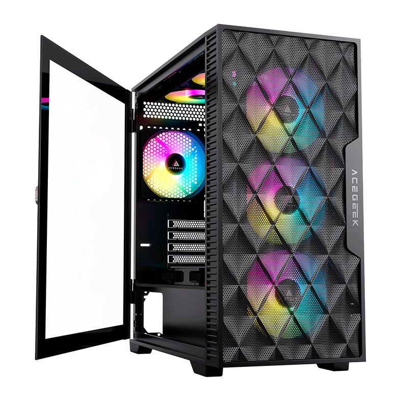 Gabinete Gamer Acegeek Darkfate Mini Mesh, Mid-Tower, Lateral de Vidro, Preto, AG-DARKFATE-MINI-MESH-BK