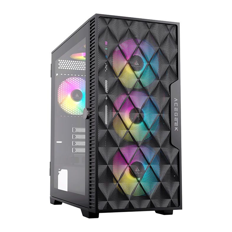 Gabinete Gamer Acegeek Darkfate Mini Mesh, Mid-Tower, Lateral de Vidro, Preto, AG-DARKFATE-MINI-MESH-BK