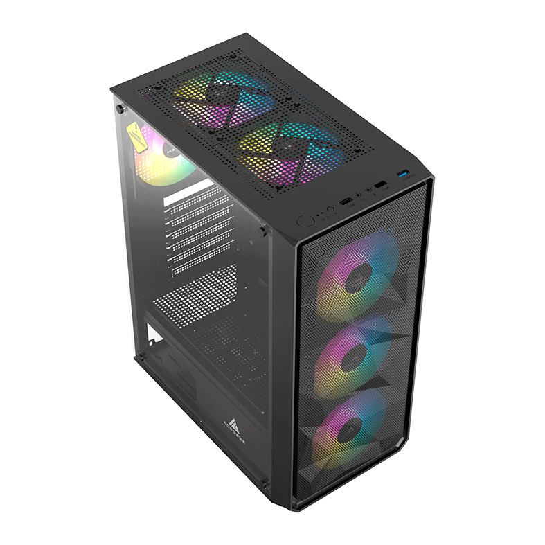 Gabinete Gamer Acegeek Diamond R339, Rainbow, Mid-Tower, Lateral de Vidro, Com 4 Fans, Preto, AG-DIAMOND-R339-BK-I4F