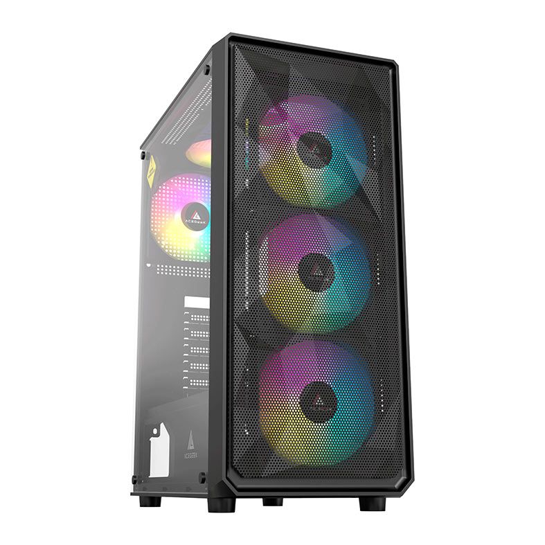 Gabinete Gamer Acegeek Diamond R339, Rainbow, Mid-Tower, Lateral de Vidro, Com 4 Fans, Preto, AG-DIAMOND-R339-BK-I4F