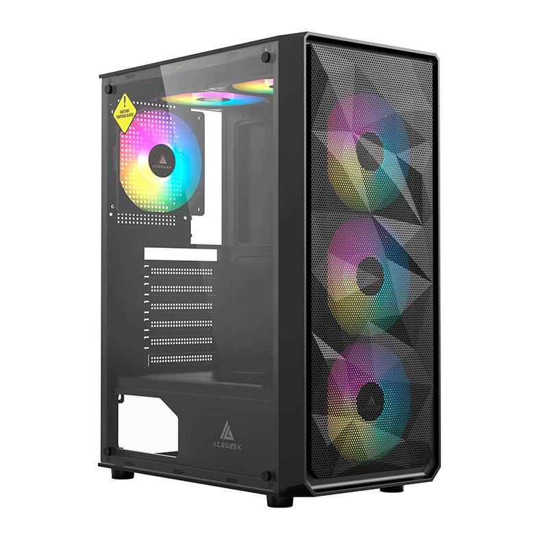 Gabinete Gamer Acegeek Diamond R339, Rainbow, Mid-Tower, Lateral de Vidro, Com 4 Fans, Preto, AG-DIAMOND-R339-BK-I4F