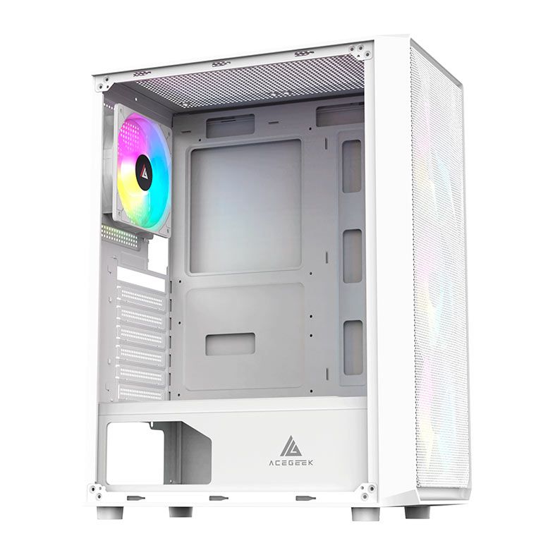 Gabinete Gamer Acegeek Diamond R339, Rainbow, Mid-Tower, Lateral de Vidro, Com 4 Fans, Branco, AG-DIAMOND-R339-WH-I4F