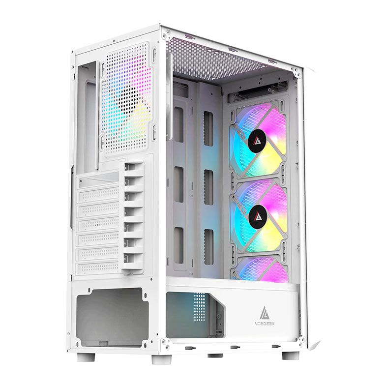 Gabinete Gamer Acegeek Diamond R339, Rainbow, Mid-Tower, Lateral de Vidro, Com 4 Fans, Branco, AG-DIAMOND-R339-WH-I4F